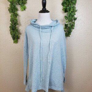 Bobeau Semi Sheer Blue Drawstring Slouch Hoodie XS X-Small Yoga Sweater Gym